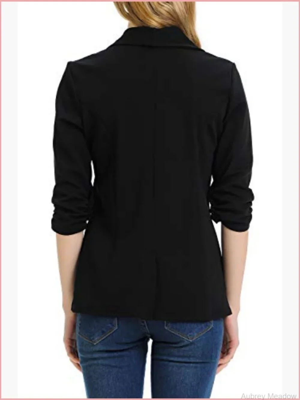 3/4 Ruched Sleeve Lightweight Blazer Jacket for Work Office